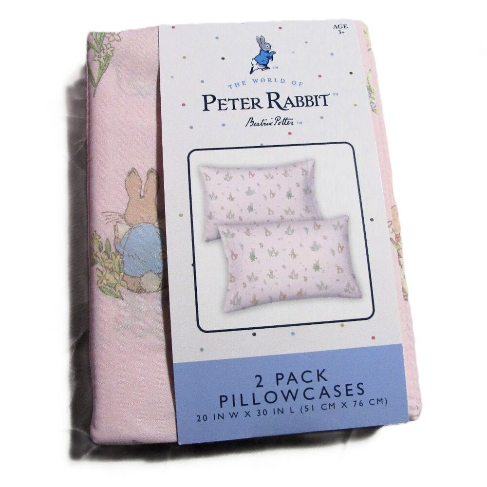 BEATRIX POTTER PETER RABBIT PILLOW CASES, SET OF 2  STANDARD NEW  PINK